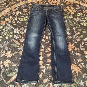 Silver Jeans Co. Suki Mid Straight Dark Wash Jeans | W31 L32 | White Contrast St